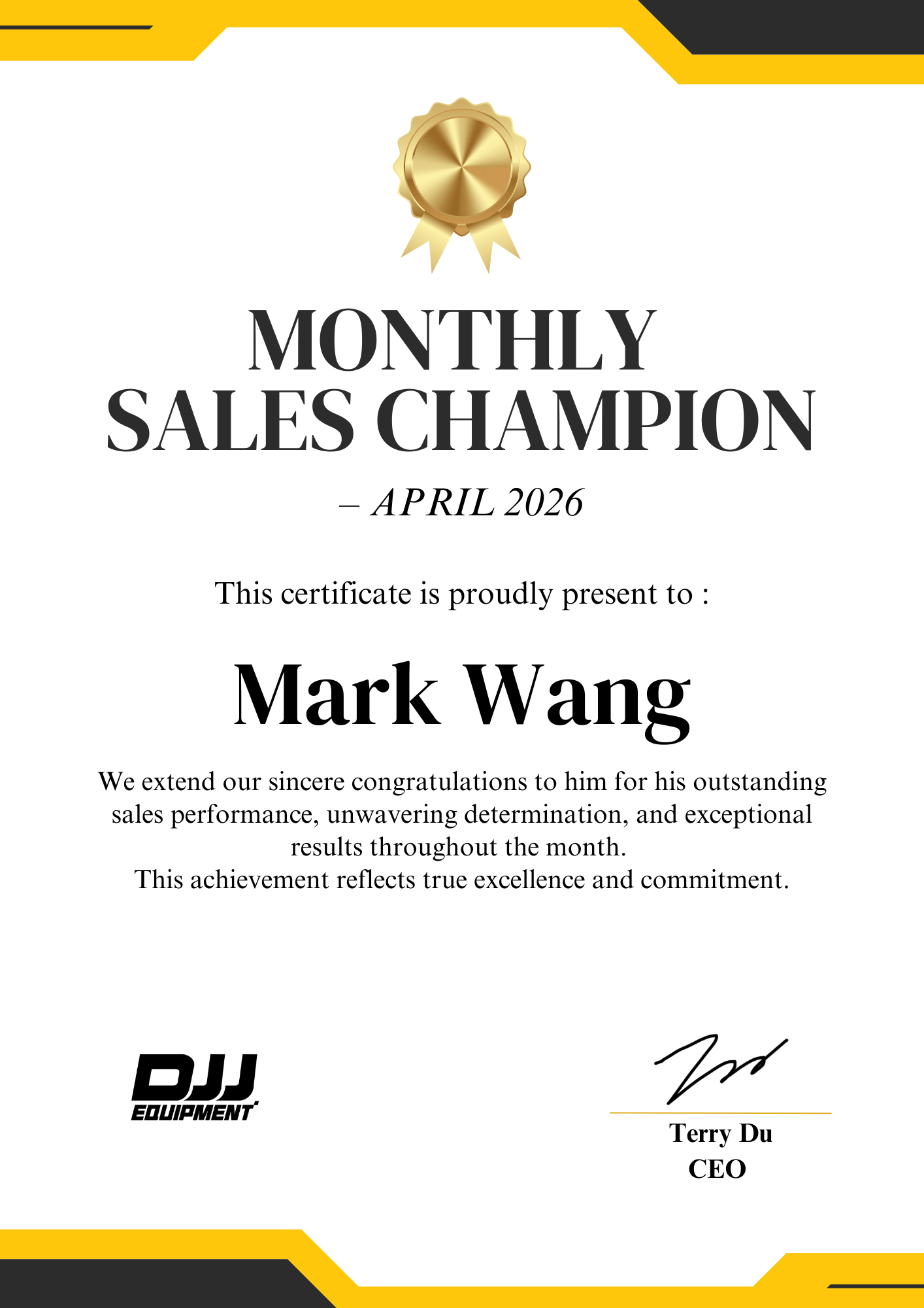 April Sales Champion - Mark Wang