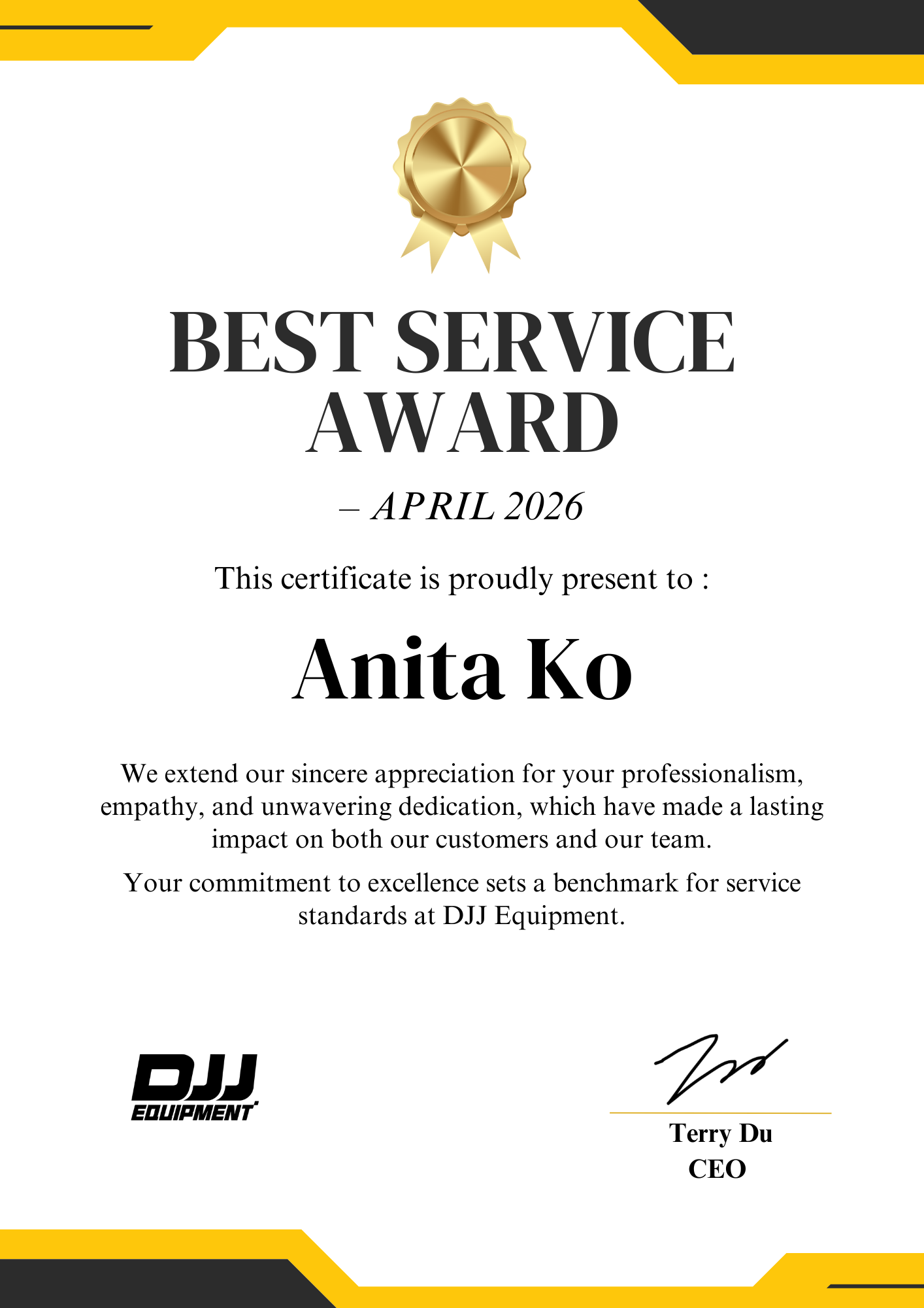 April Best Service Award - Anita Ko