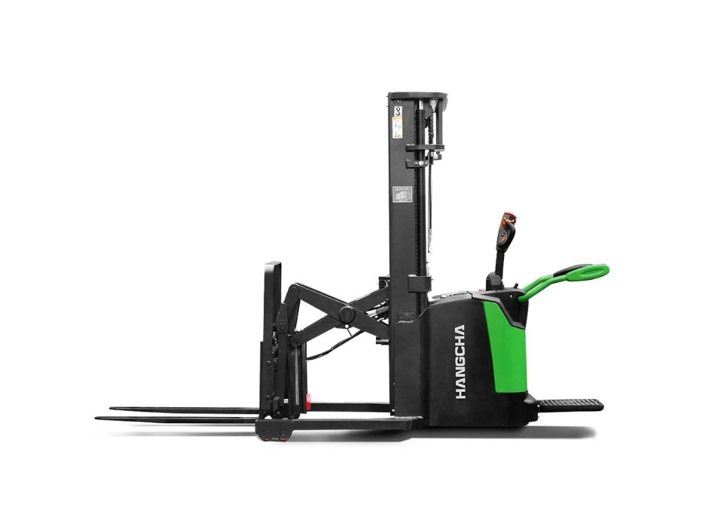 stand-on-with-reach-truck-stacker-for-sale