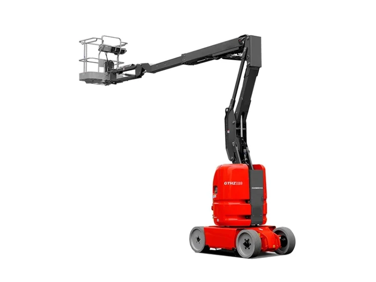 Hangcha articulated boom lift with the boom raised and the basket extended