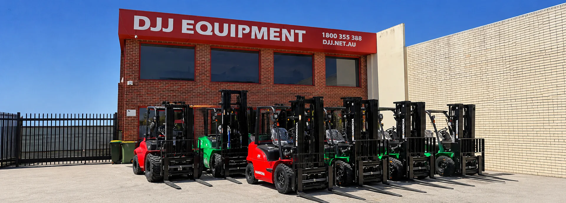 Forklifts outside the DJJ Equipment Perth branch in Bayswater