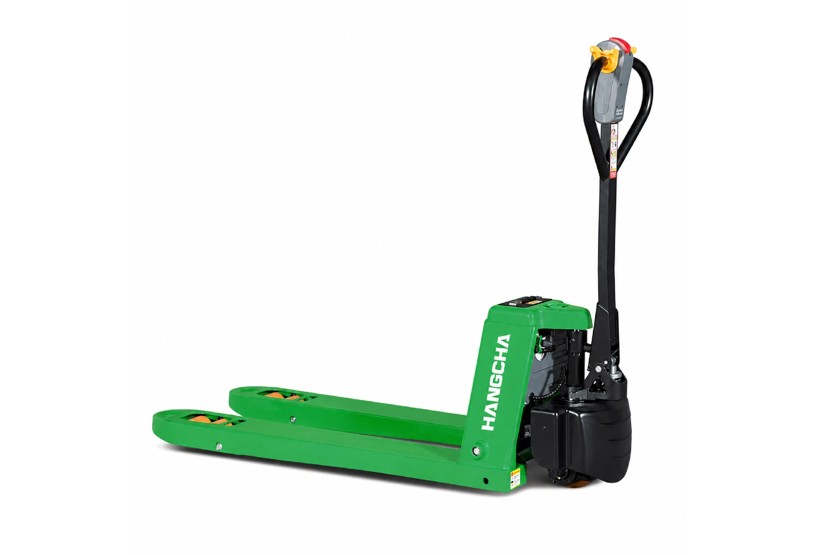 Hangcha WS Series electric pallet truck with lithium battery, green body, three-quarter view
