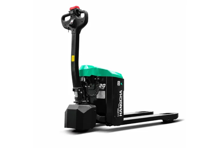 Hangcha XA Series electric mini pallet truck with green battery cover, three-quarter view