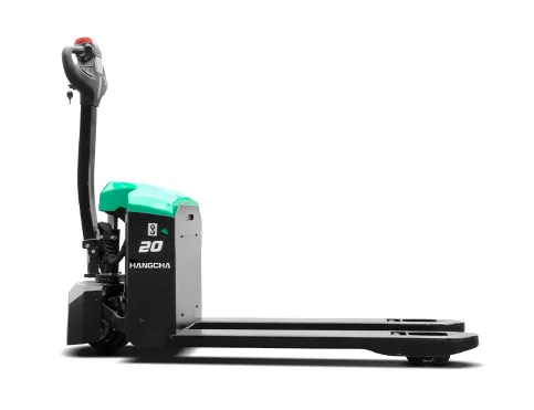 Side profile of Hangcha XA Series electric mini pallet truck with tiller raised