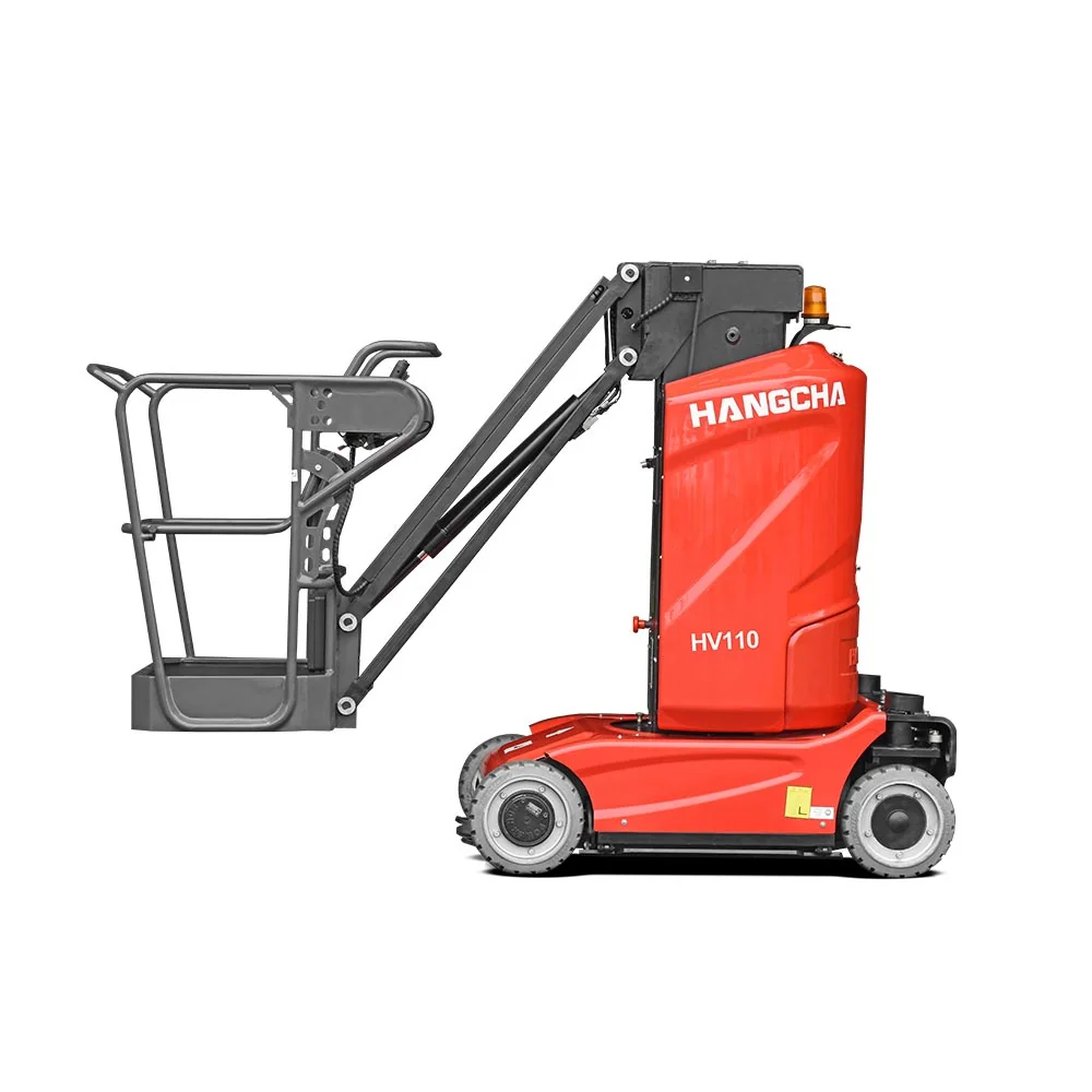 Hangcha HV Series vertical mast lift side view with basket stowed and mast lowered