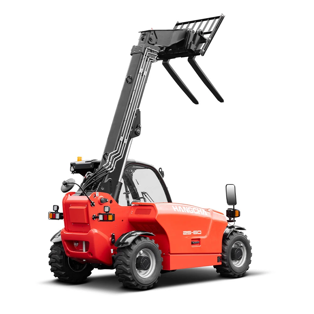 Hangcha XH Series telehandler with telescopic boom raised, rear three-quarter view