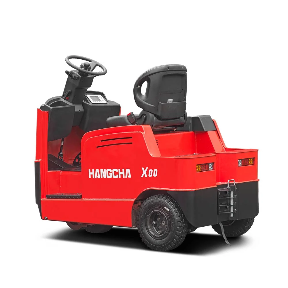 Rear three-quarter view of Hangcha X80 tow tractor showing rear hitch area