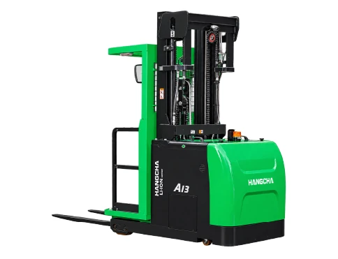 Hangcha A Series high-level narrow aisle order picker with 1.3 t capacity, front three-quarter view