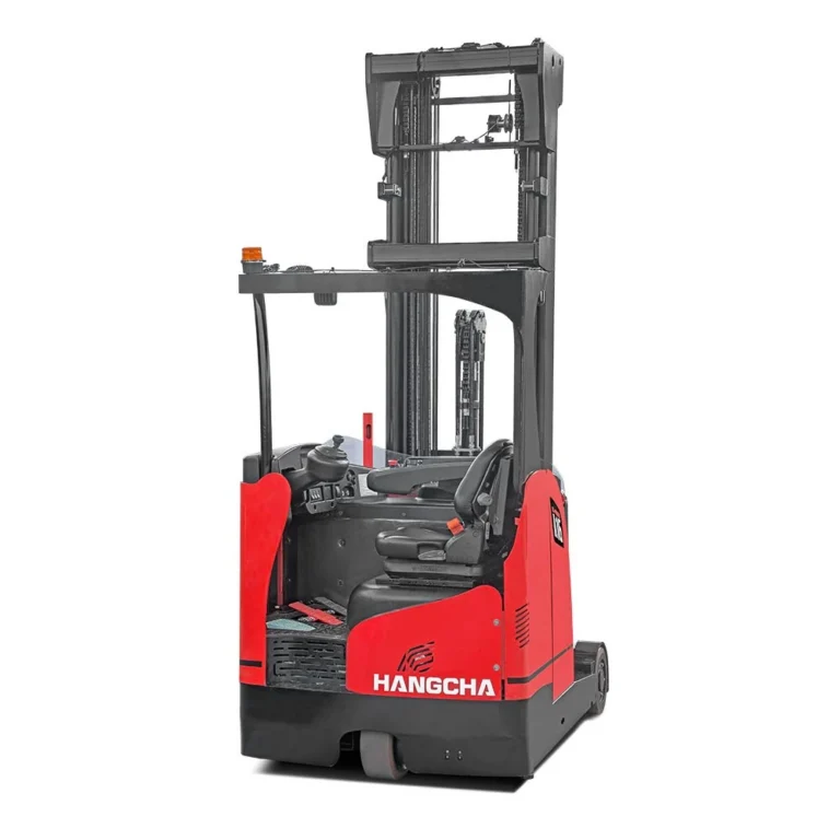 Hangcha A Series reach truck with operator compartment, rear three-quarter view