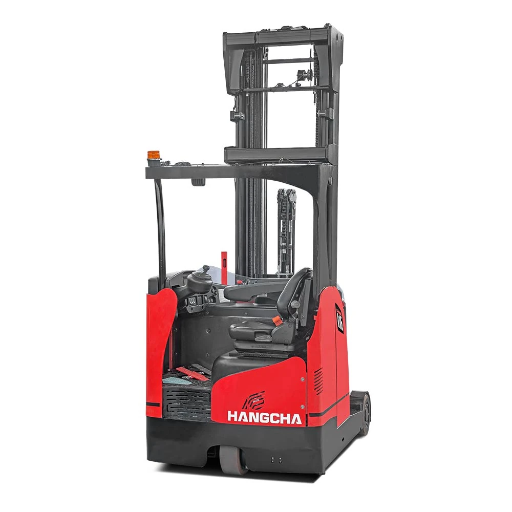 Hangcha A Series reach truck with operator compartment, rear three-quarter view
