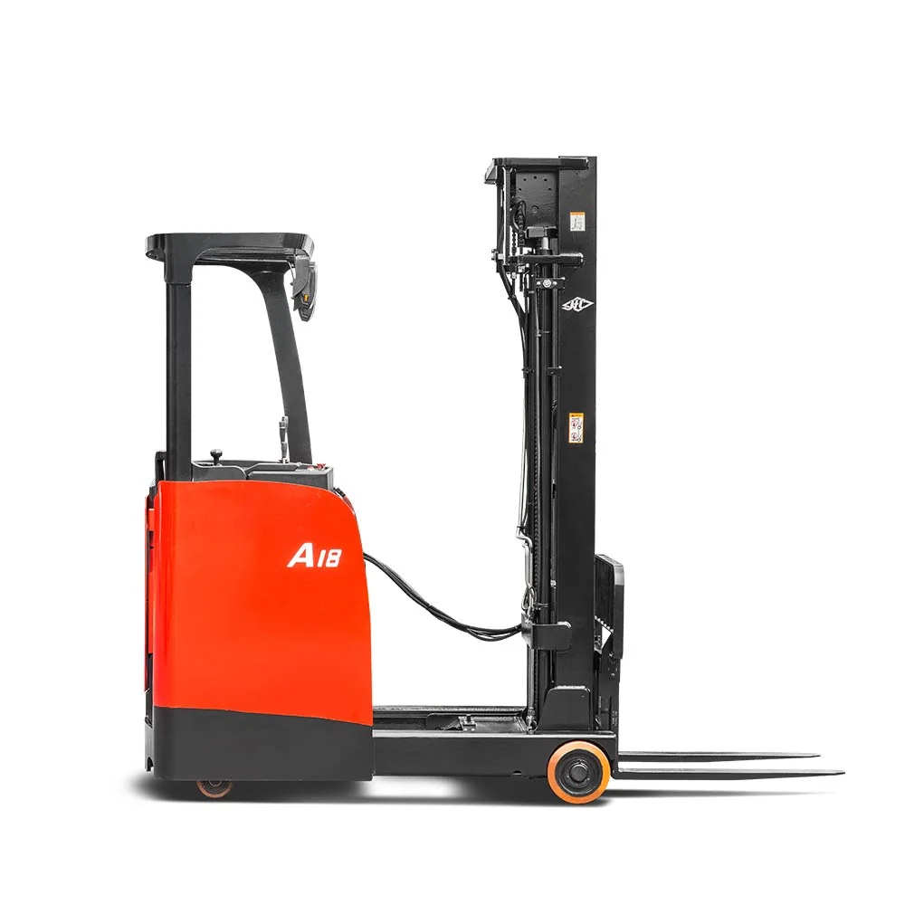 Side view of Hangcha A Series A18 reach truck with reach legs and forks