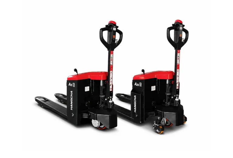 Pair of Hangcha WD Series electric pallet trucks, front three-quarter view