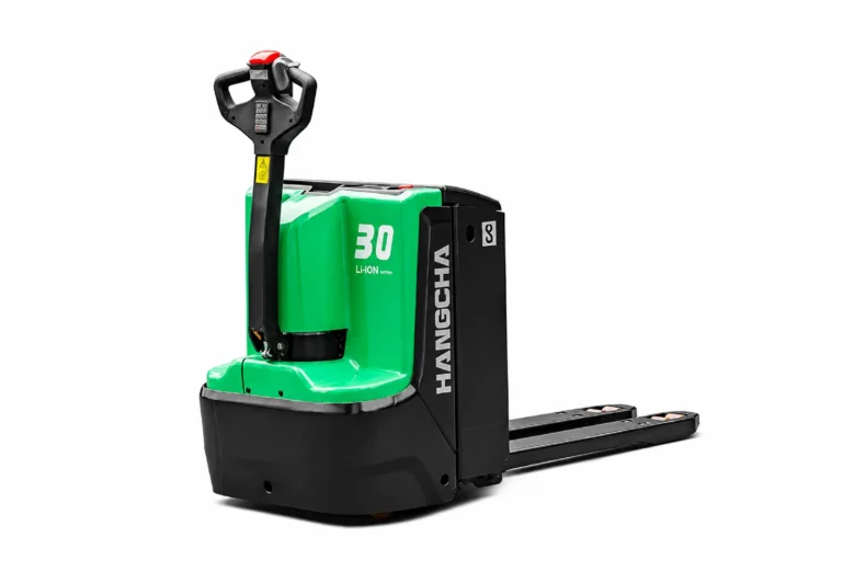 Hangcha X Series electric pallet truck with tiller upright, front three-quarter view