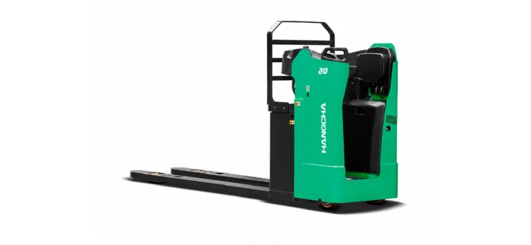 Hangcha XA Series stand-on double pallet stacker, 2 t capacity, with forks raised