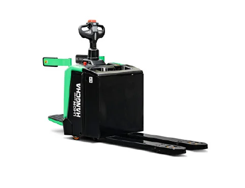 Hangcha XA Series pallet truck front three-quarter view with forks extending to the right