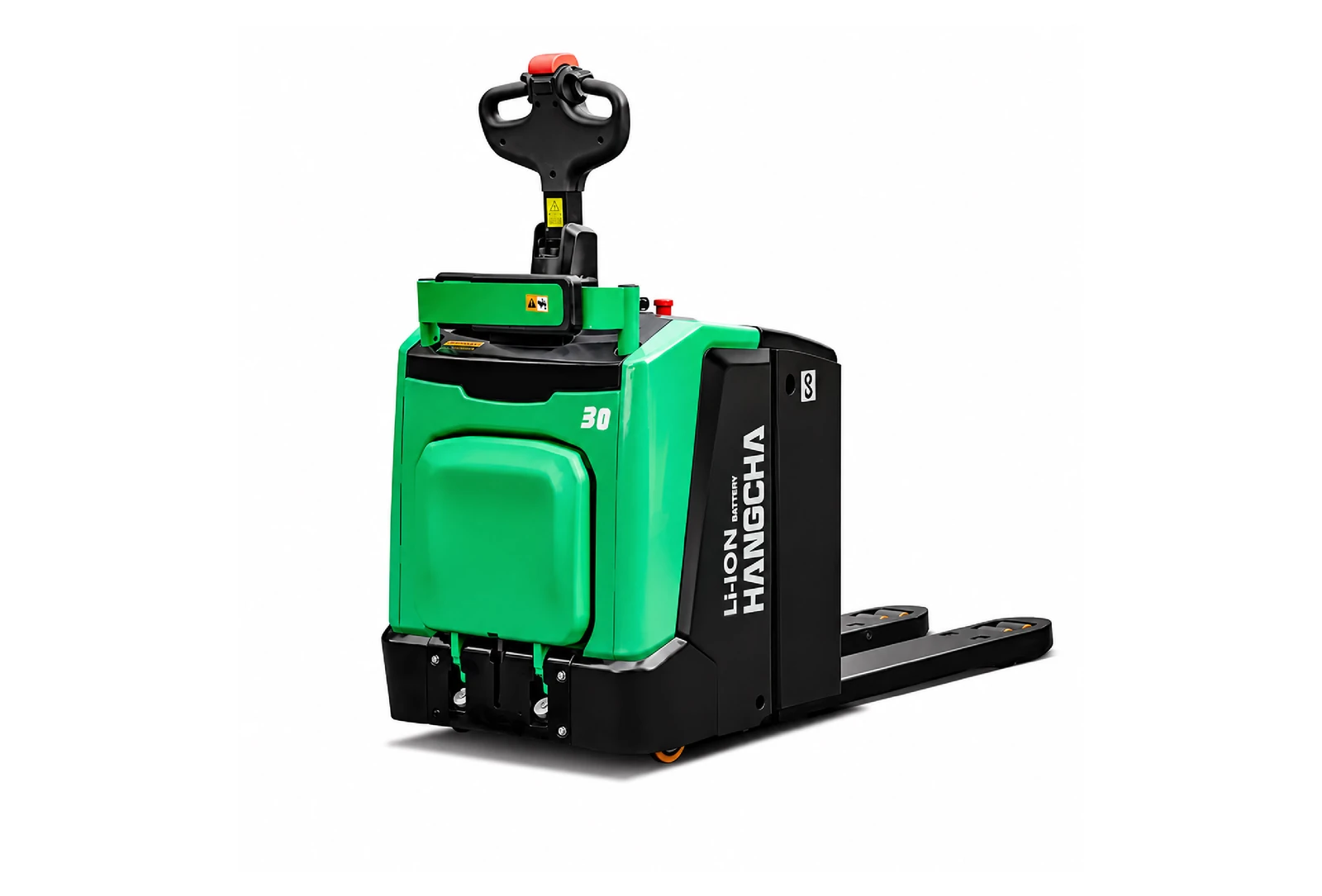 Hangcha XA Series electric pallet truck with tiller upright, front three-quarter view