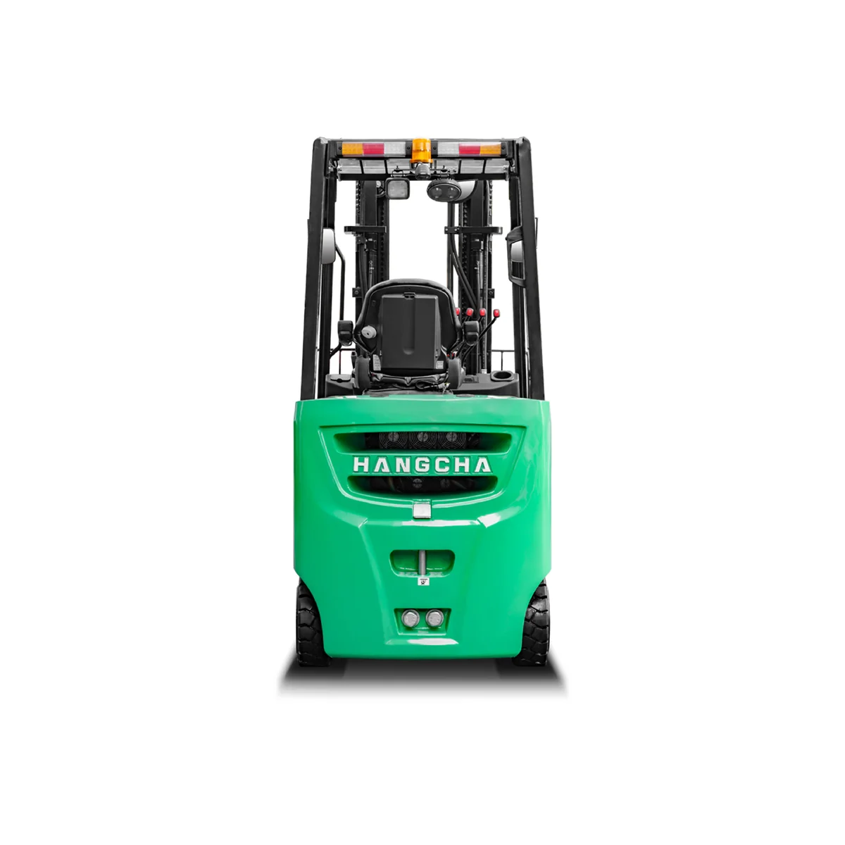 Rear view of the Hangcha XC Series electric cushion tyre forklift showing the counterweight