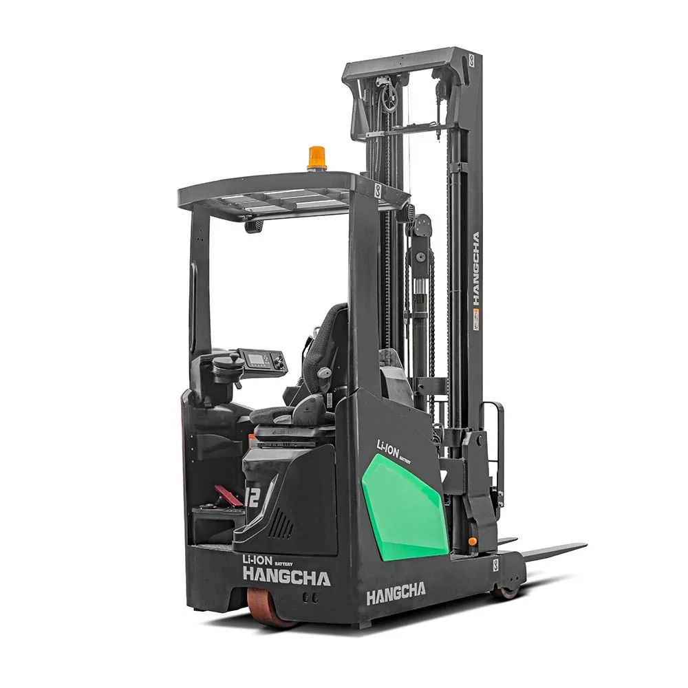 Rear three-quarter view of Hangcha XC Series reach truck showing operator compartment