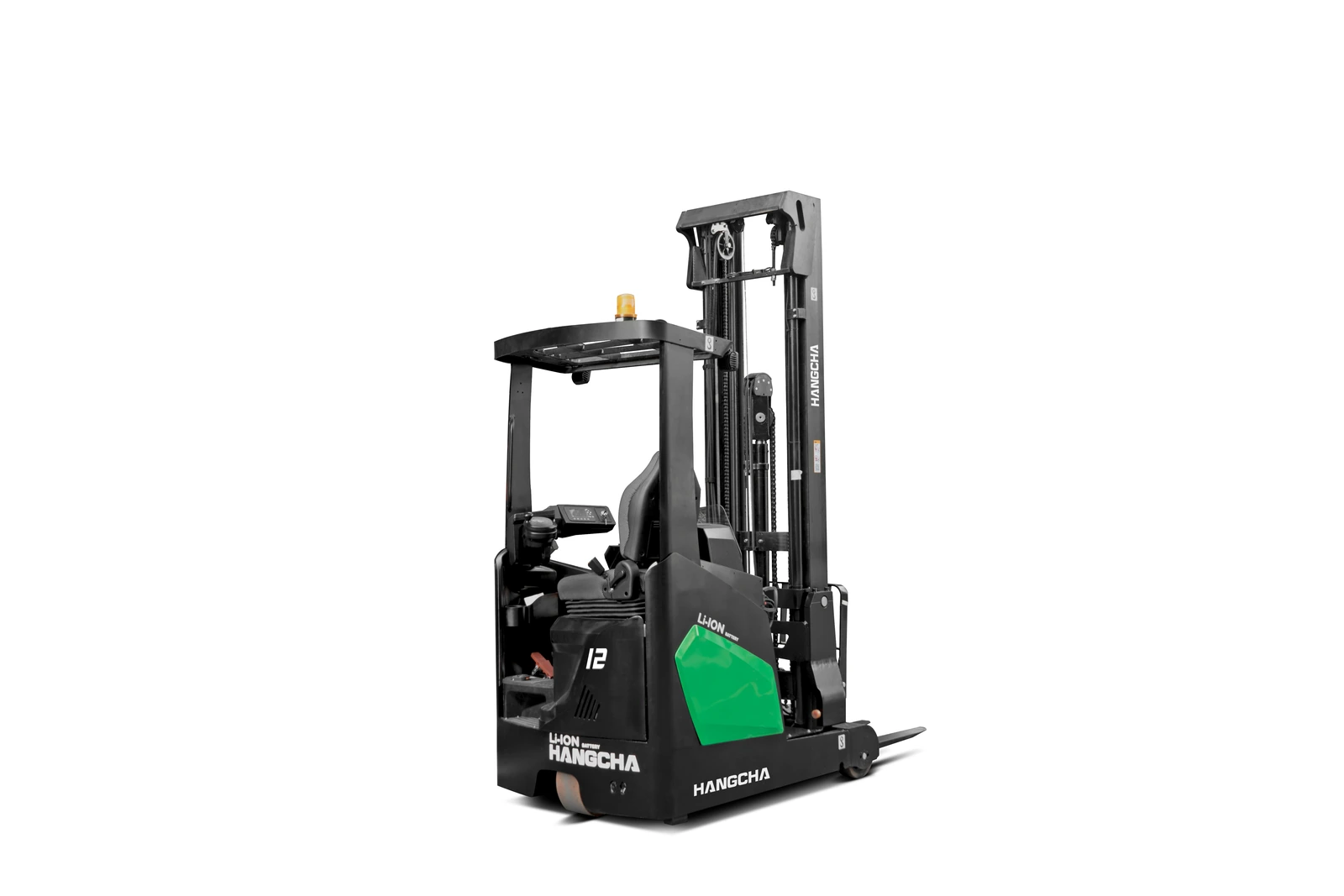Hangcha XC Series electric reach truck with 1.0-1.2 t lift capacity, side view