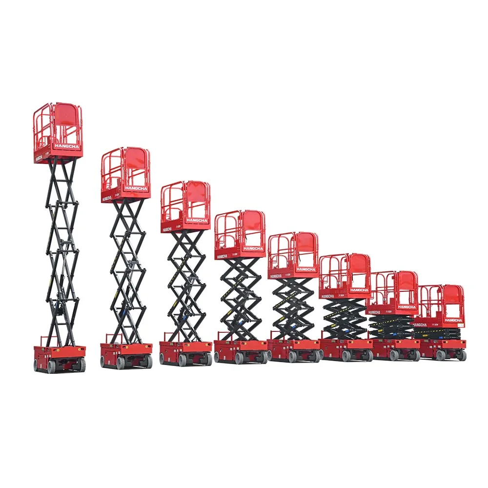 Hangcha XEN Series scissor lift model lineup with platforms raised to different heights