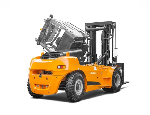 Hangcha XH Series 4-wheel electric forklift with 12-18 t lift capacity, elevated three-quarter view