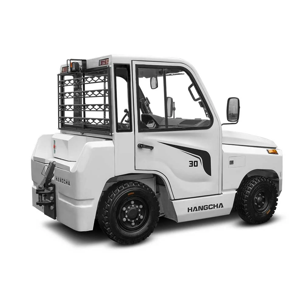 Rear three-quarter view of Hangcha X Series tow tractor showing rear hitch and guard rack