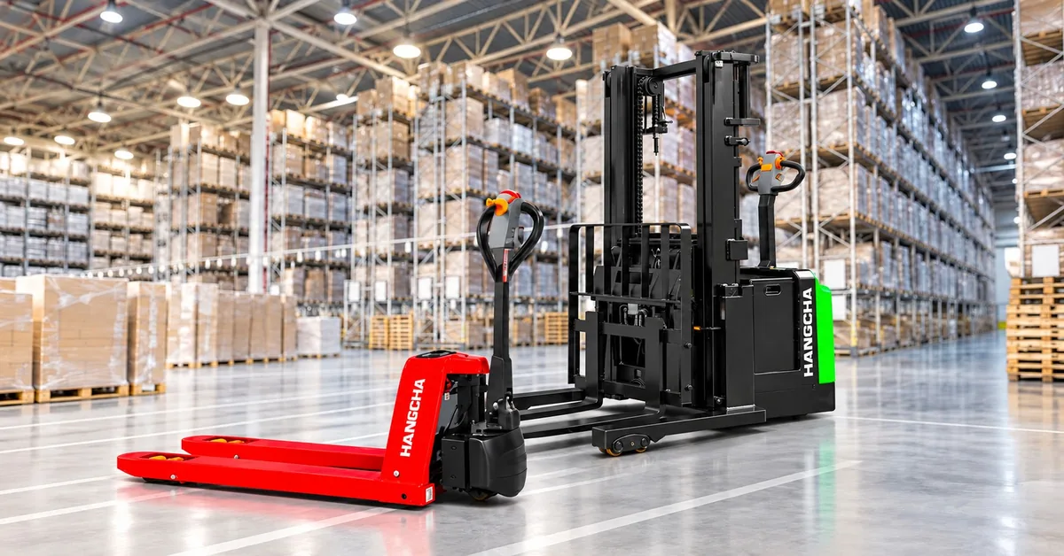 Hangcha electric pallet jack and stacker in a warehouse