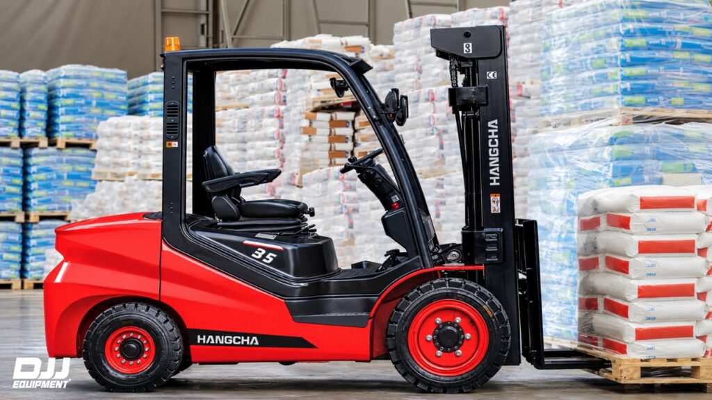 electric forklift on a freight dock