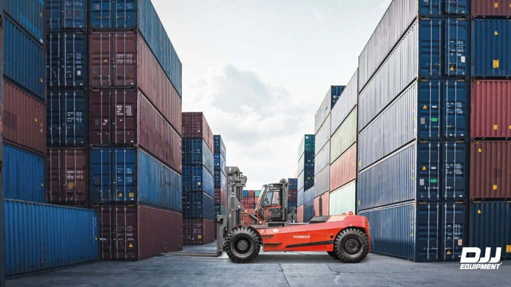 getting the forklift into the container