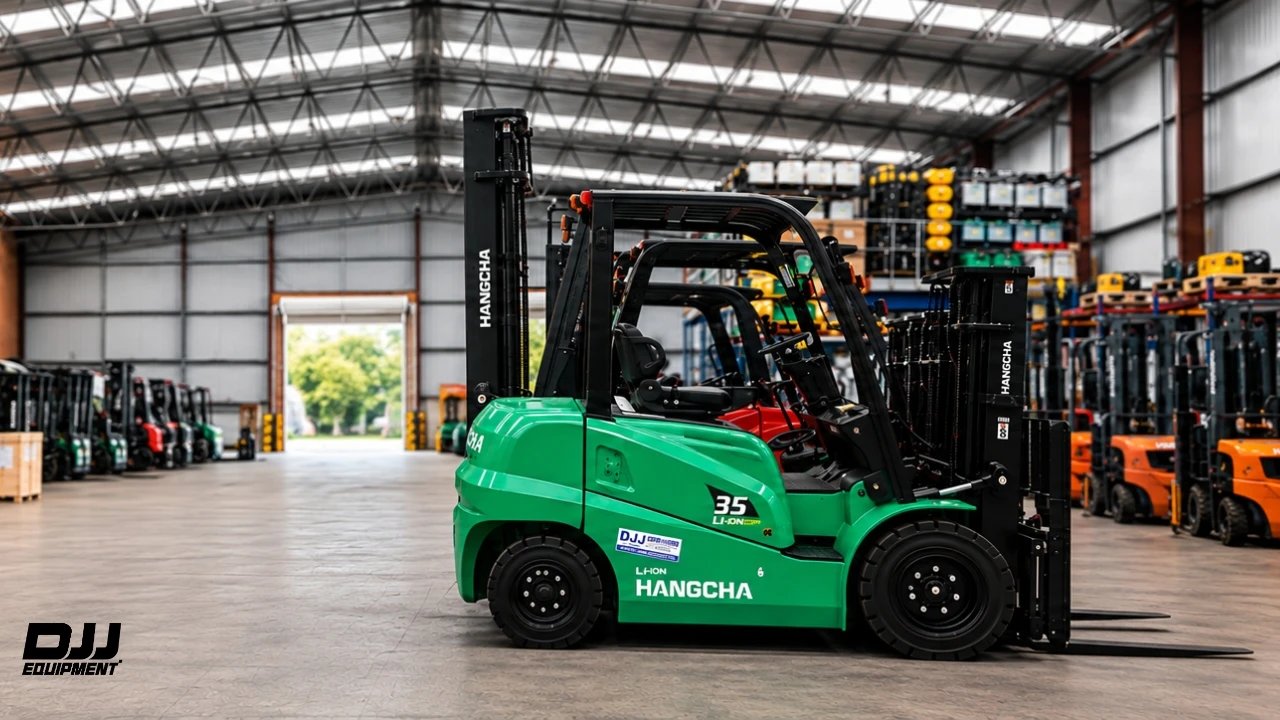 Hangcha 3.5 t lithium-ion electric counterbalance forklift in a warehouse