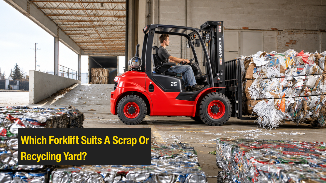 rough terrain forklift on recycling yard