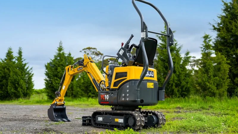 Yuchai YC10 1 tonne mini excavator with a foldable ROPS on a gravel yard